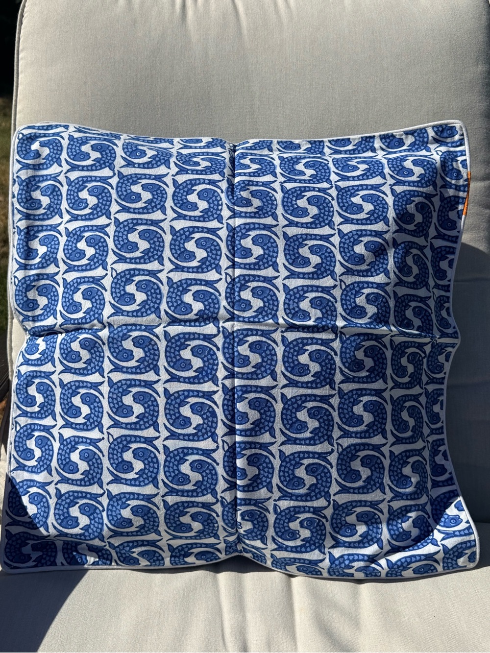 Oliphant Block printed cotton Fish Pattern Pillow Cover 20” NWT - Picture 2 of 2